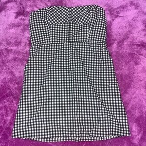 Black Poppy Gingham Checkered Strapless Tube Dress